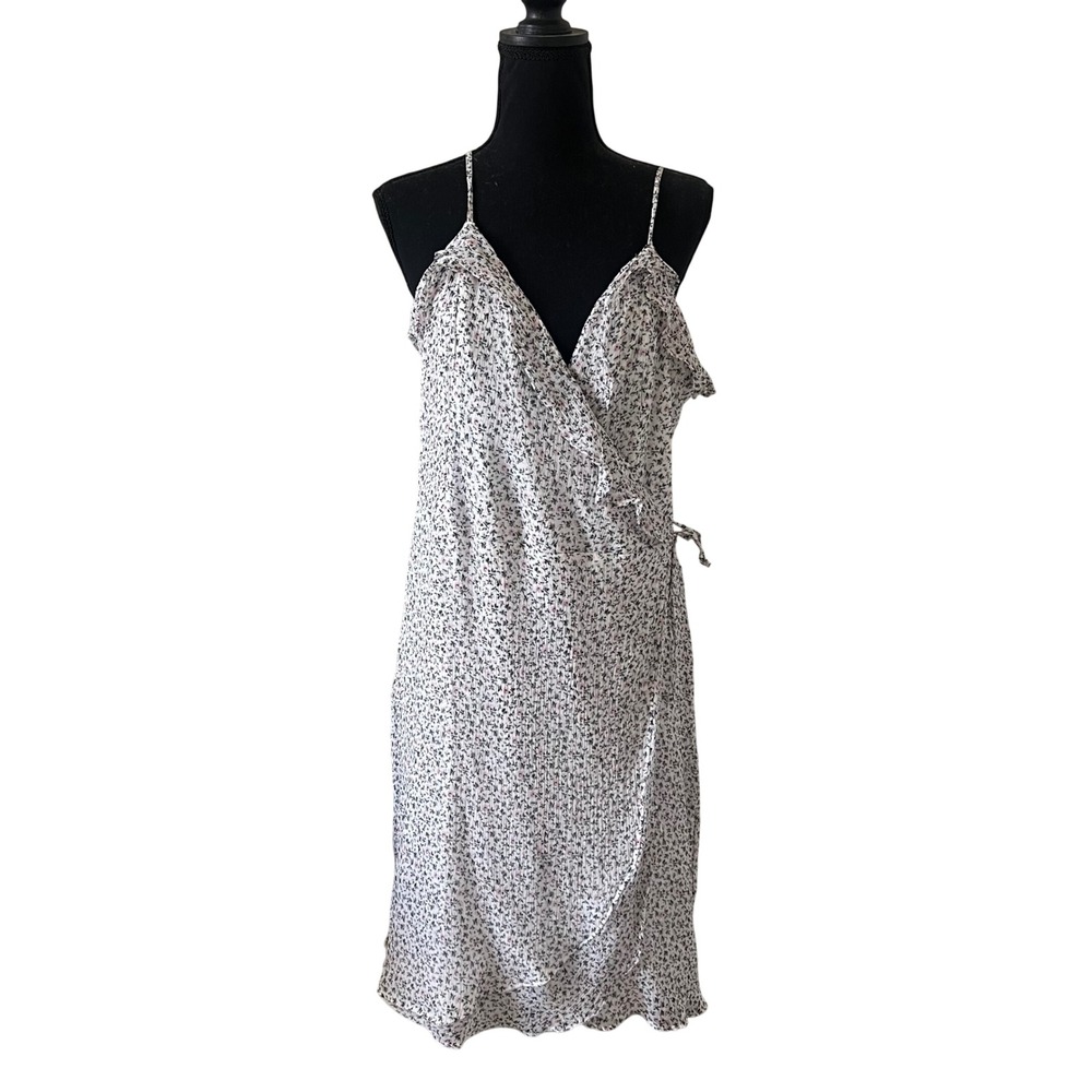 Abercrombie & Fitch Ditsy Floral Ruffle Wrap Dress XL White Pink Coquette Plisse